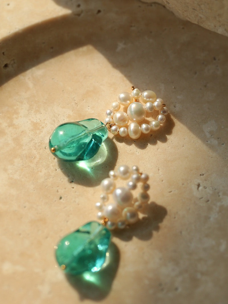 Handcrafted Glass & Baroque Pearl Necklace and Earring